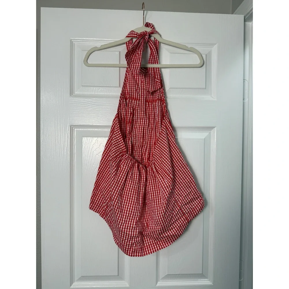 Free People Take It Easy Gingham Halter Top Size XS Red Excellent Open Back